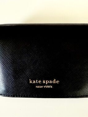 kate spade Black Leather Wallet with Gold Logo plus logo key fob